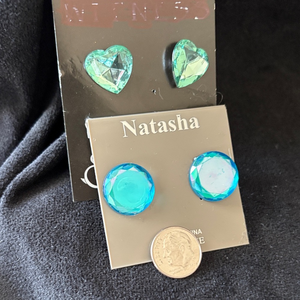 Natasha Couture Aqua and Teal Gem Earrings set